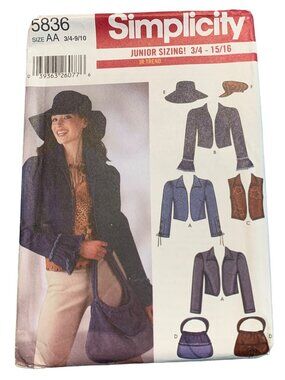 Simplicity 5836 Teens Jacket Skirt Pants Hat & Purse Pattern Size 3/4-9/10